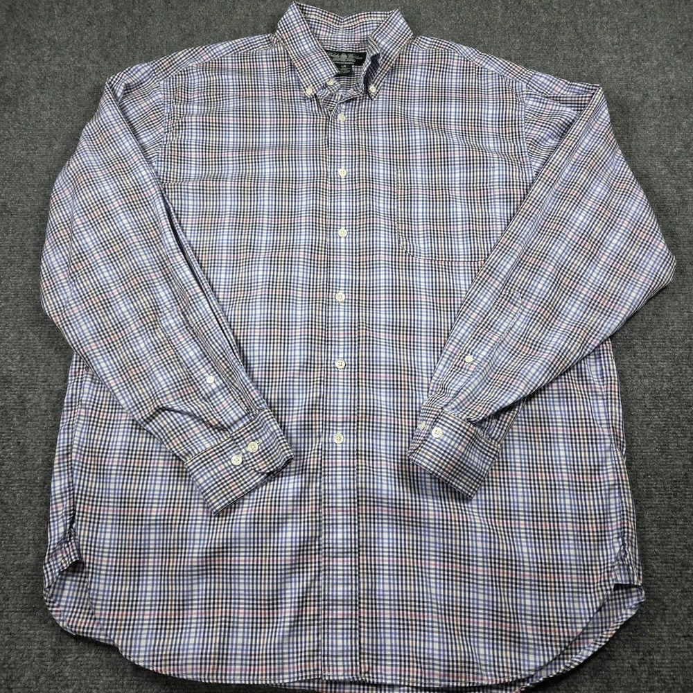 VTG Brooks Brothers Makers Shirt Mens L Blue Plaid Egyptian Cotton Made in USA
